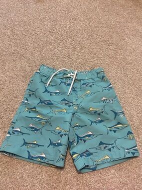 Janie and Jack Teal Shark Print Swim Shorts